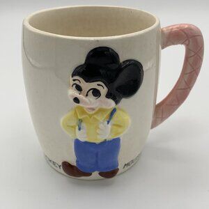 Walt Disney Productions Japan Vintage Mickey Mouse Mug Pink Handle Crazing